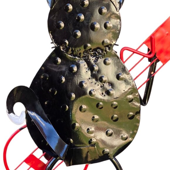 Black Cat Guitar Player Musician Statue Metal Sculpture Musician Bass 25 Inch - Picture 15 of 16